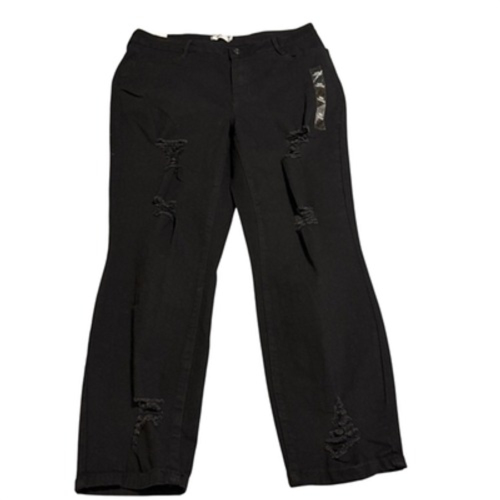 rue+ Jeans High Rise Skinny Distressed Stretch Womens 16 Regular Black Zip NWT